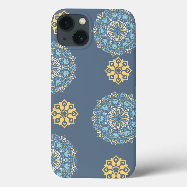 Türkisfarben Aquamarin Blau und Gelb Mandala Kunst Case-Mate iPhone Hülle (Rückseite)