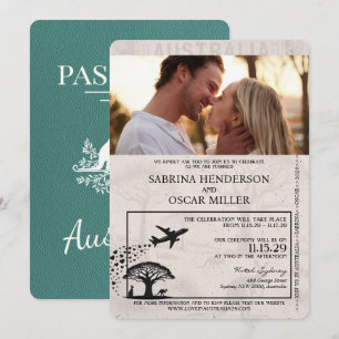 Türkisfarben Australien Reisepass Hochzeit Einladung