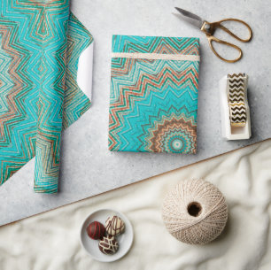 Türkisfarben, beige kreisförmige Muster. Mandala. Geschenkpapier