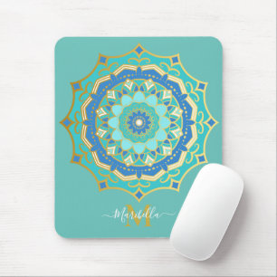 Türkisfarben Blau Gold Boho Mandala Mauspad