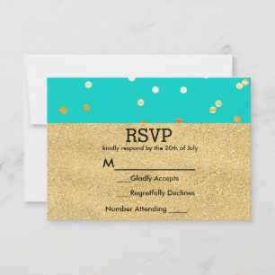 Türkisfarben Blau & Gold Glänzende Konfetti-Punkte RSVP Karte