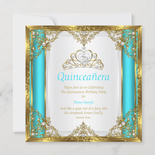 Türkisfarben Blau Gold Weiß Perlen Prinzessin Quin Einladung