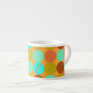 Türkisfarben Blau Grün und Orange Kreise Monogramm Espressotasse