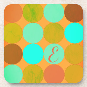 Türkisfarben Blau Grün und Orange Kreise Monogramm Getränkeuntersetzer