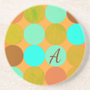Türkisfarben Blau Grün und Orange Kreise Monogramm Getränkeuntersetzer