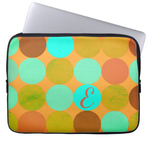 Türkisfarben Blau Grün und Orange Kreise Monogramm Laptopschutzhülle