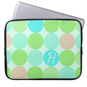 Türkisfarben Blau Grün und Orange Kreise Monogramm Laptopschutzhülle