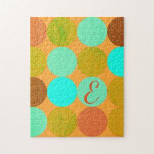 Türkisfarben Blau Grün und Orange Kreise Monogramm Puzzle