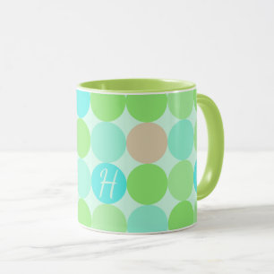 Türkisfarben Blau Grün und Orange Kreise Monogramm Tasse