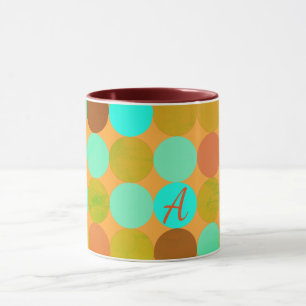 Türkisfarben Blau Grün und Orange Kreise Monogramm Tasse