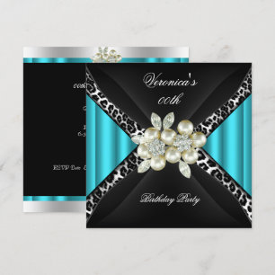 Türkisfarben Blau Leopard Perle Diamant Geburtstag Einladung