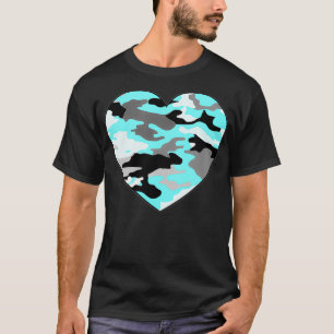 Türkisfarben Blau Weiß Grau Camo Herz T-Shirt