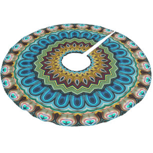 Türkisfarben Blaugrün Grün Mandala Sternenmuster Polyester Weihnachtsbaumdecke
