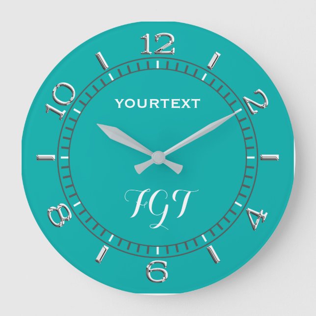 Türkisfarben: Einfach Personalisiert Große Wanduhr (Vorderseite)