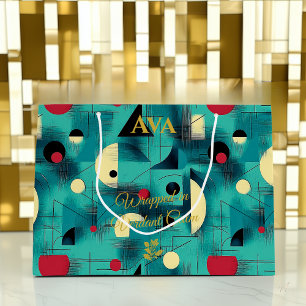 Türkisfarben & Gelbe Abstrakte Geometrische Gesche Große Geschenktüte