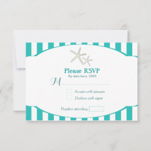 Türkisfarben gestreifte Seesterne-Strand-RSVP-Kart RSVP Karte