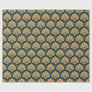 Türkisfarben, Gold und Pfirsich 1920er Art Deco Tr Geschenkpapier
