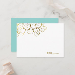 Türkisfarben & Goldene Spiralen Elegante Hochzeit Platzkarte
