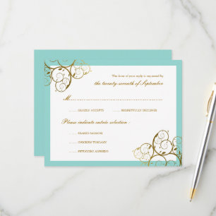 Türkisfarben & Goldene Spiralen Elegante Hochzeit RSVP Karte