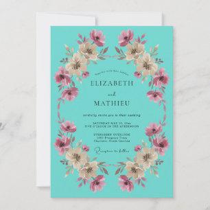 Türkisfarben Hochzeit mit skurrilen botanischen El Einladung