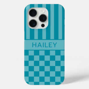 Türkisfarben kariert gestreift personalisiert Case-Mate iPhone hülle