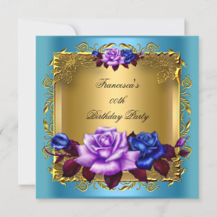 Türkisfarben Lila Blau Rosen Gold Geburtstagsfeier Einladung