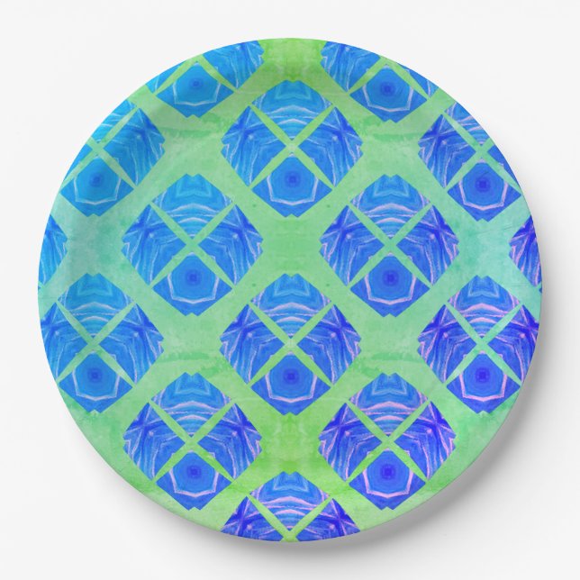 Türkisfarben, Lila, Grünes Boho-Pfarrmuster Pappteller (Vorderseite)
