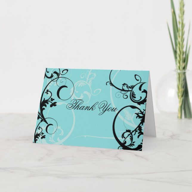 Türkisfarben mit schwarzem Swirl Geblüht Verzierun Dankeskarte (Vorderseite)