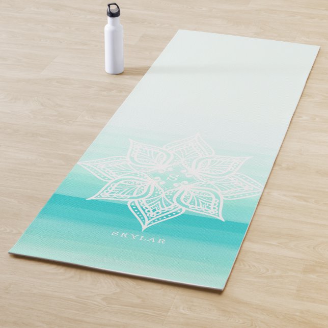 Türkisfarben Ombre Mandala Monogram Yogamatte (Beispiel)