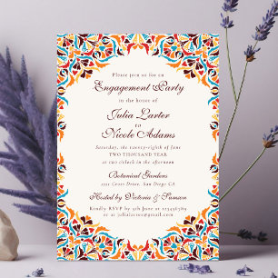 Türkisfarben Orange Whimsical Blumen Hochzeitsfeie Einladung