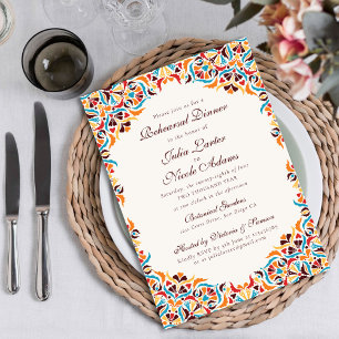 Türkisfarben Orange Whimsical Florales Probedinner Einladung
