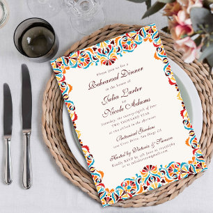 Türkisfarben Orange Whimsical Florales Probedinner Einladung