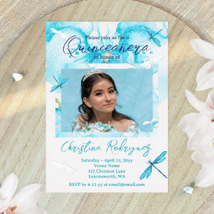 Türkisfarben Orchid, Dragonfly Quinceanera Folieneinladung