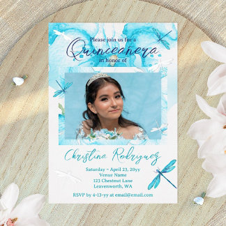 Türkisfarben Orchid, Dragonfly Quinceanera Folieneinladung