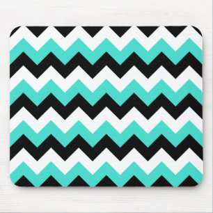 Türkisfarben Schwarz und Weiß Chevron Mousepad