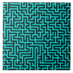 Türkisfarben-schwarze Labyrinthlinien Fliese