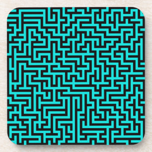 Türkisfarben-schwarze Labyrinthlinien Getränkeuntersetzer