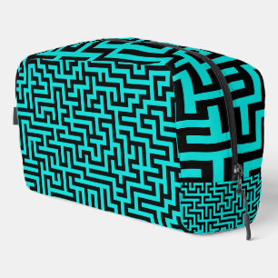 Türkisfarben schwarze Labyrinthlinien-Kulturtasche Waschbeutel