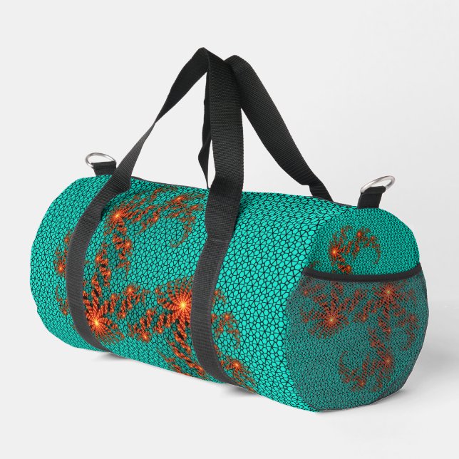 Türkisfarben-Schwarzes abstraktes Mandala-Muster K Duffle Bag (Rechte Ecke)