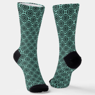 Türkisfarben-schwarzes Blumen nahtloses Muster Socken