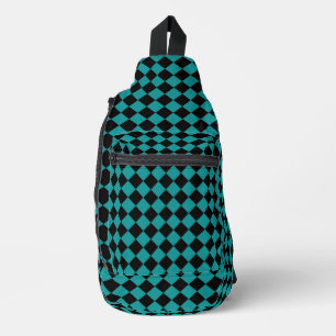 Türkisfarben-schwarzes Schachbrett-Diamantmuster Crossbody Bag