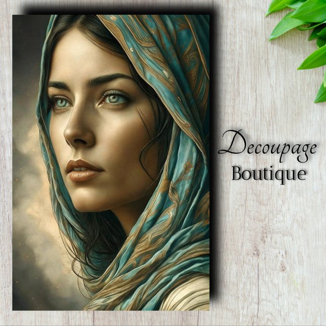 Türkisfarben Seidenpapier (Turquoise Portrait Decoupage Tissue Paper)