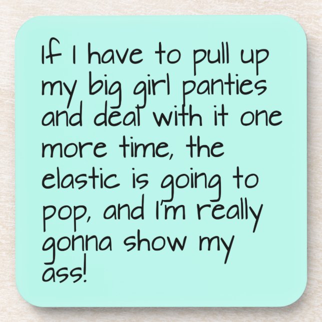 Türkisfarben setzen große Girl-Panties Worte unter Getränkeuntersetzer (Vorderseite)