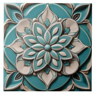Türkisfarben Teal Faux-Relief Blumen Blüten Aquabl Fliese
