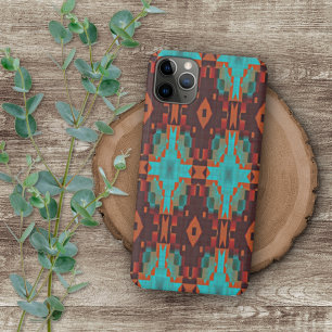 Türkisfarben Teal Orange Rot Tribal Mosaik Muster iPhone 16 Pro Max Hülle
