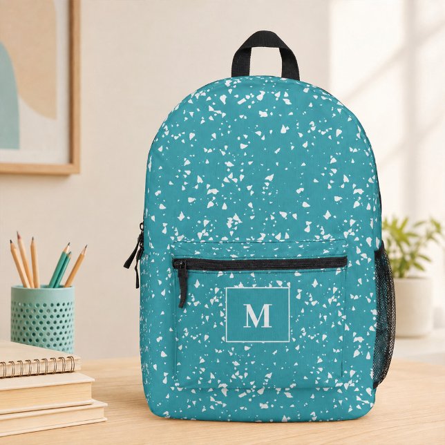 Türkisfarben Terrazzo Custom Monogram Bedruckter Rucksack (Turquoise Terrazzo Custom Monogram Printed Backpack)