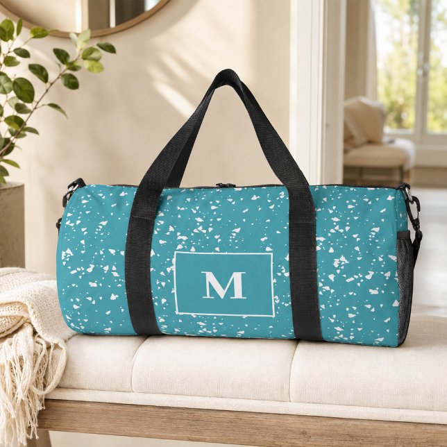 Türkisfarben Terrazzo Custom Monogram Duffle Bag (Turquoise Terrazzo Custom Monogram Duffle Bag)