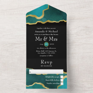 Türkisfarben - Türkis und Gold Achat Hochzeit All In One Einladung