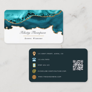 Türkisfarben - Türkis und Gold Achatstein QR Code Visitenkarte