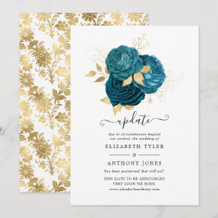 Türkisfarben - Türkis und Gold Blumen Hochzeitsupd Einladung
